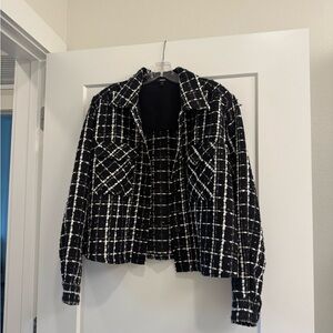 Express Black & White Plaid Tweed Blazer Jacket